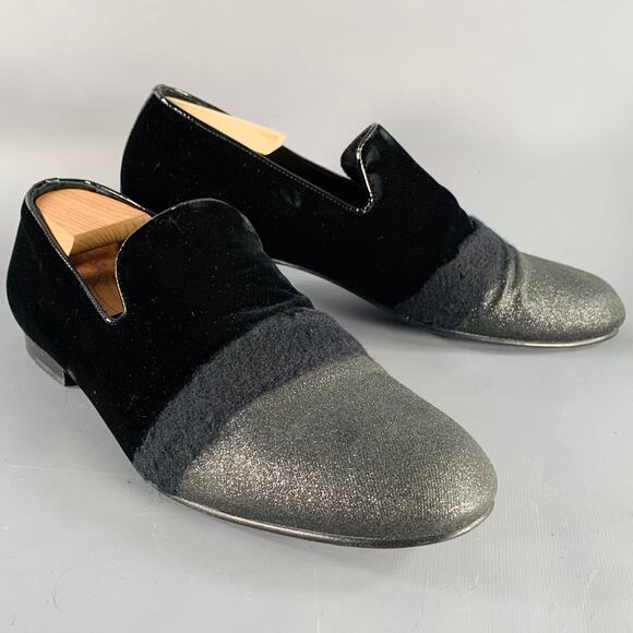 JIMMY CHOO Size 11.5 Black Grey Glitter Velvet Loafers - Picture 1 of 13